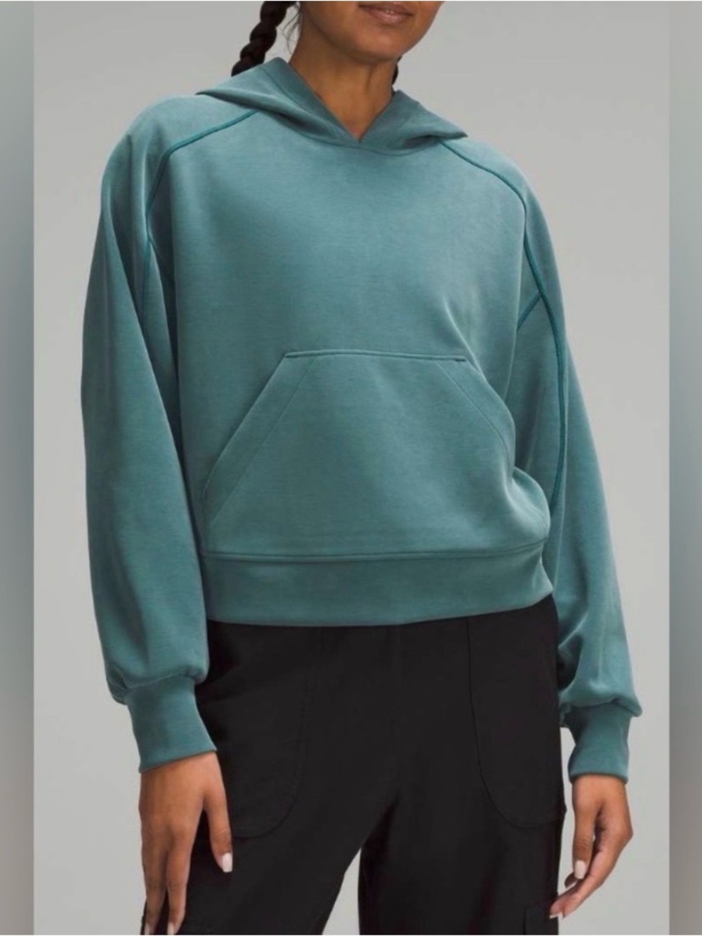 LIKE NEW lululemon Teal Hooded Cropped Pullover Sweatshirt